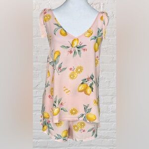 Flora Nikrooz Janice Pink Lemon Print Pajama Set Tank Shorts Lightweight Sz L